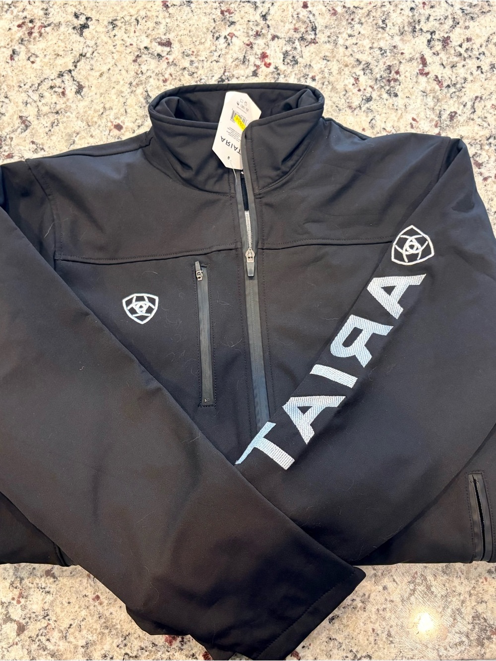 Ariat Black Softshell Jacket with Sleeve Logo and Mexico flag on back